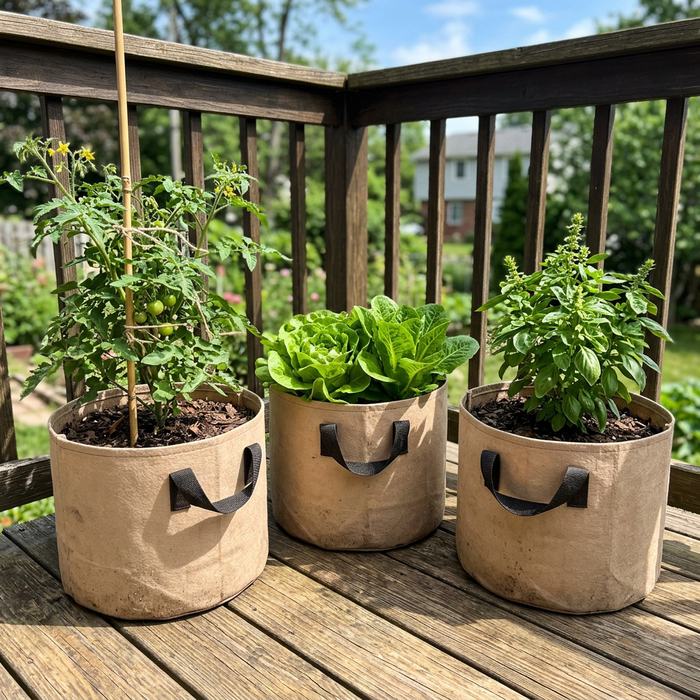 Fabric Grow Bags in a farmhouse setting