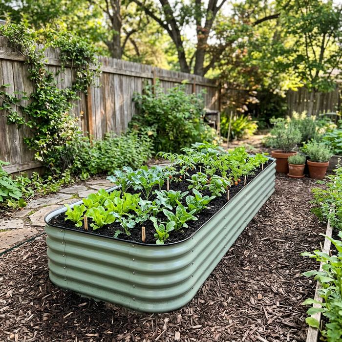 Metal Raised Garden Bed in a farmhouse setting